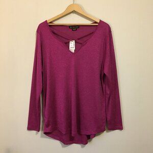 NWT Love & Legend Dark Pink Sparkly Cross Collar Top - 2X McBling Festival
